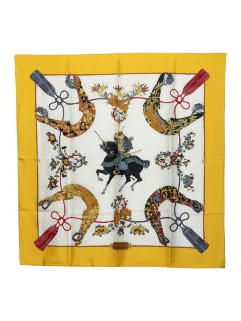 Hermes Carre 90 Samourai Samurai Scarf Yellow Multicolor Silk